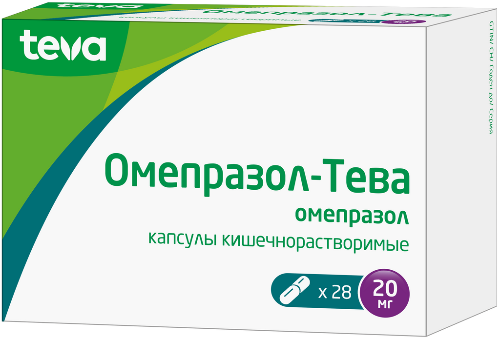 Омепразол-Тева, 20 мг, капсулы кишечнорастворимые, 28 шт.