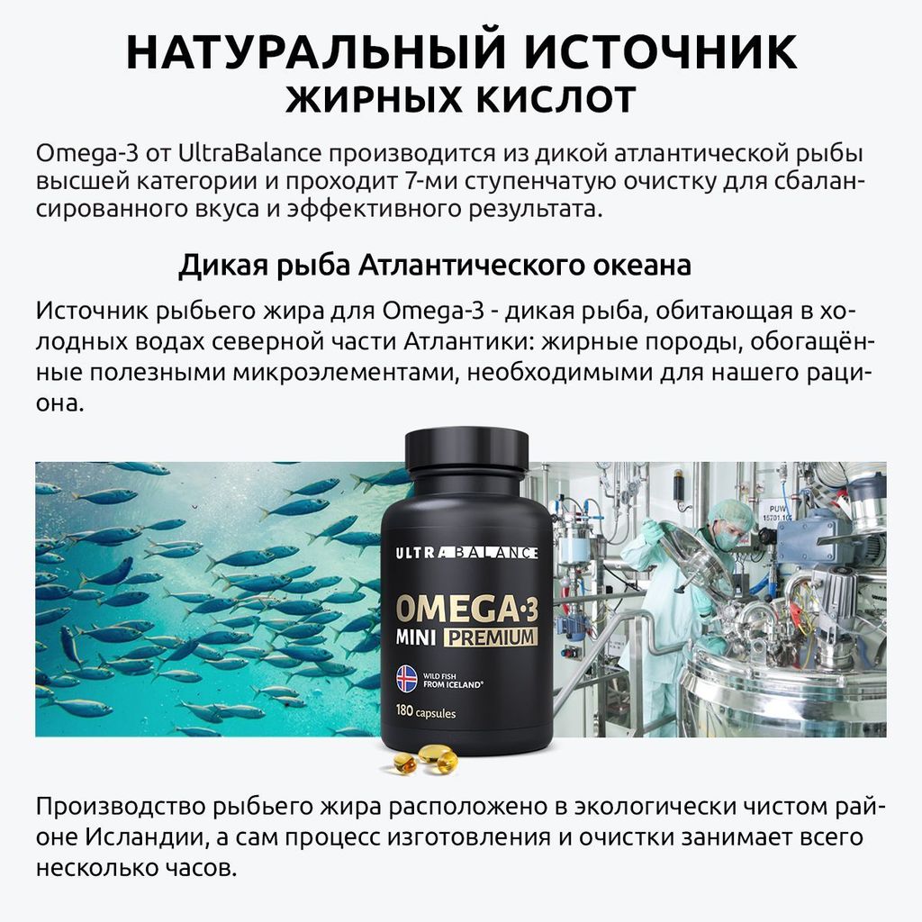 Ultrabalance Омега-3 Mini Premium, 790 мг, капсулы желатиновые мягкие, жирные кислоты высокой концентрации, 180 шт.