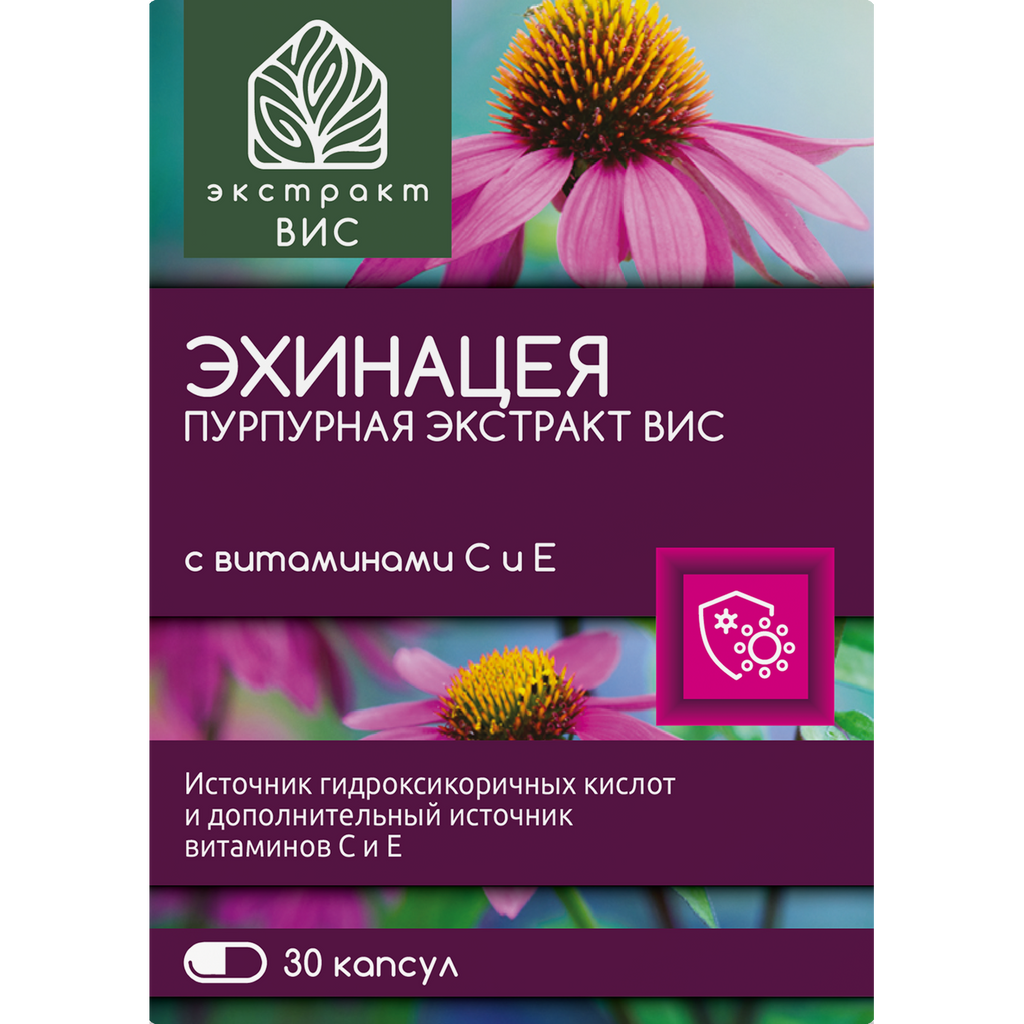 фото упаковки Эхинацеи пурпурной экстракт-ВИС, капсулы, с витаминами Е и С, 30 шт. фото упаковки Эхинацеи пурпурной экстракт-ВИС