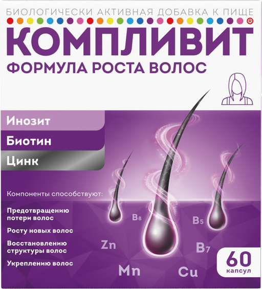 Компливит Формула роста волос, капсулы, витамины + минералы, 60 шт.