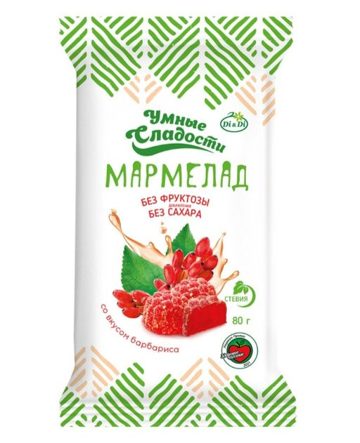 Умные сладости Мармелад желейно-формовой со стевией, барбарис, 80 г, 1 шт.