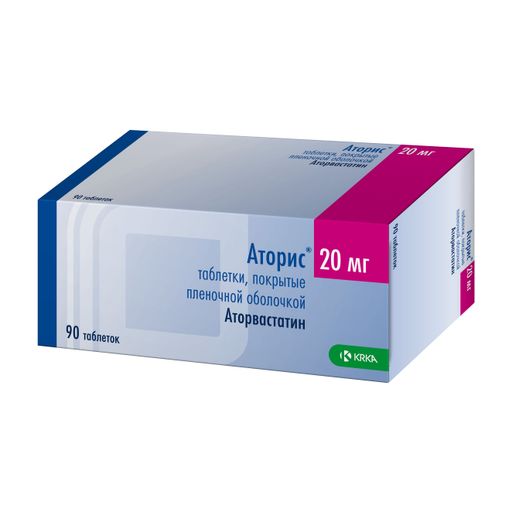 Аторис, 20 мг, таблетки, покрытые пленочной оболочкой, 90 шт.