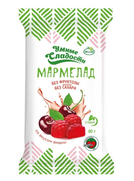 Умные сладости Мармелад желейно-формовой со стевией, вишня, 80 г, 1 шт.