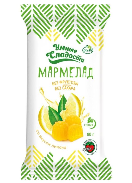 Умные сладости Мармелад желейно-формовой со стевией, лимон, 80 г, 1 шт.