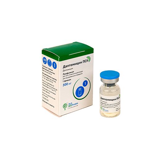 Даптомицин ПСК, 500 мг, лиофилизат для приготовления раствора для внутривенного введения, 1 шт.